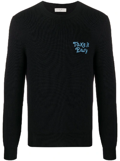 Sandro Easy Wool Embroidered Sweater In Blue