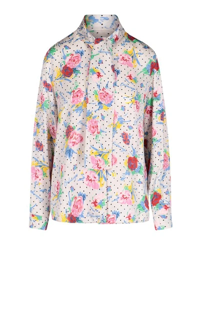 Balenciaga Polka-dotted Floral Jacquard Silk Scarf Blouse In Multi