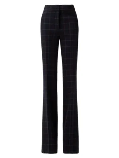 Akris Farida Plaid Wool Crepe Bootcut Pants In Navy