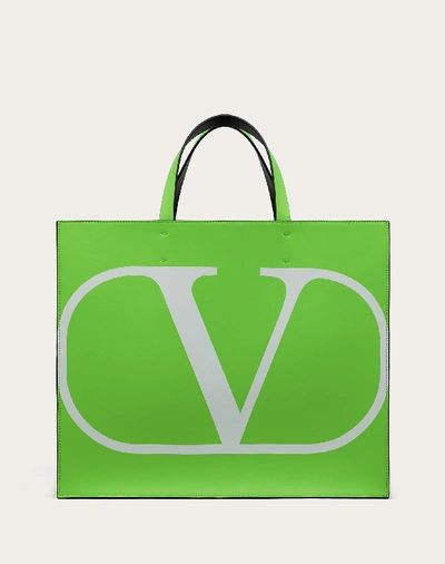 Valentino Garavani Uomo Vlogo Signature Neon Leather Tote Bag In Fluorescent Green
