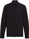 Prada Slim Stretch Cotton Poplin Shirt In Black