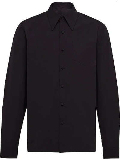 Prada Slim Stretch Cotton Poplin Shirt In Black