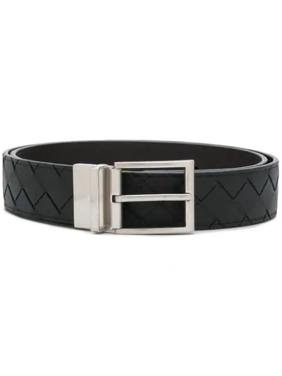 Bottega Veneta 4cm Reversible Intrecciato Leather Belt In Black