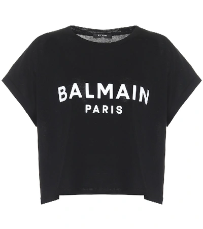 Balmain Black Cropped Logo T-shirt