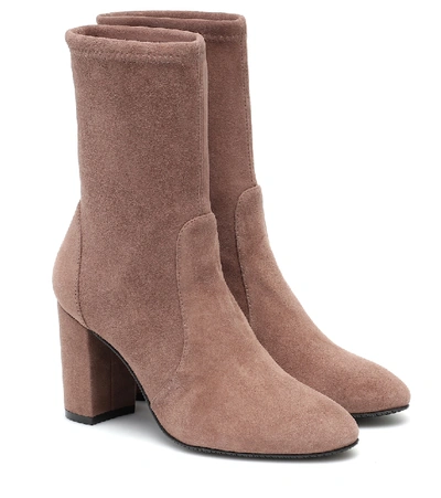 Stuart Weitzman Yuliana 80 Stretch Suede Booties In Beige