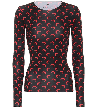 Marine Serre Red Second Skin Moon Long Sleeve T-shirt In Black