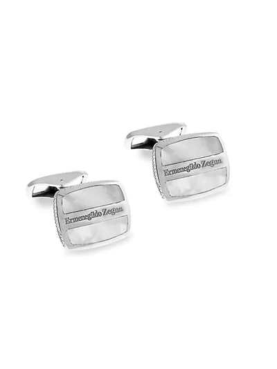 Zegna Sterling Silver & Mother-of-pearl Rounded Rectangle Cufflinks
