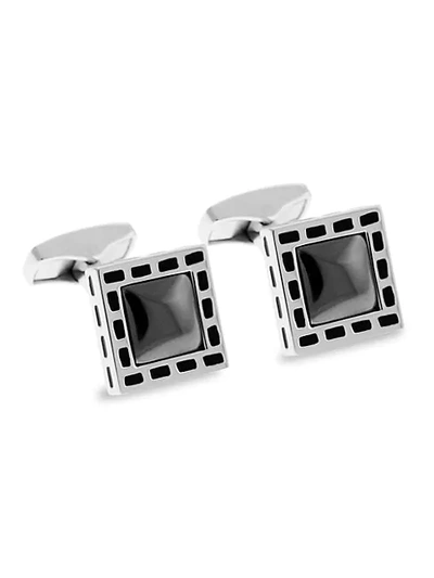 Zegna Sterling Silver & Black Enamel Cufflinks