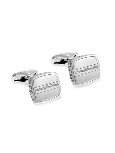 Zegna Logo Sterling Silver Rounded Rectangle Cufflinks