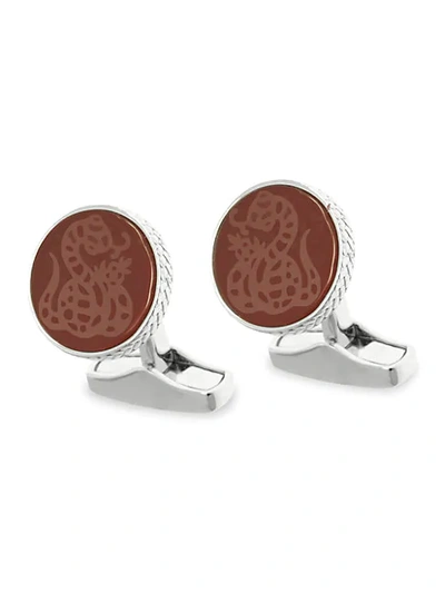 Zegna Snake Round Sterling Silver & Carnelian Cufflinks