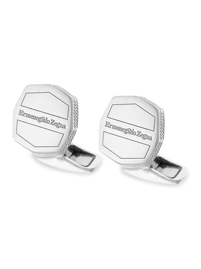 Zegna Octogonal Sterling Silver Logo Cufflinks