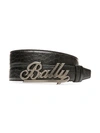 Bally Swoosh Croc-embossed Leather Belt In Black