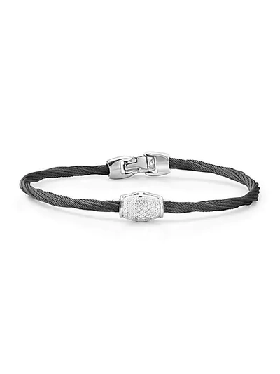 Alor 18k White Gold Pave Diamond & Stainless Steel Cable Bracelet In 18kt Wg