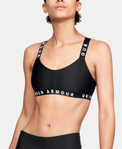 Under Armour Women's Wordmark Cross-back Low-impact Sports Bra In Black/white