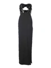 Saint Laurent Strapless Cutout Sequined Crepe Gown In Noir