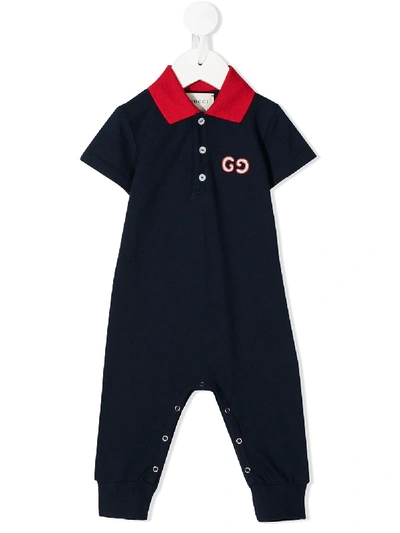 Gucci Babies' Logo Embroidered Romper In Blue