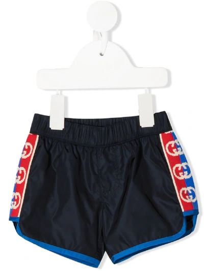 Gucci Babies' Gg Trim Shorts In Blue