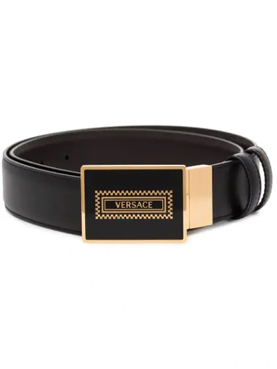 Versace Brown Logo Buckle Leather Belt