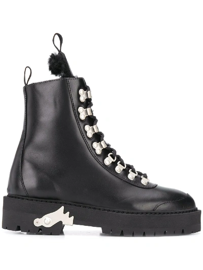 Off-white Hiking Textured-leather Ankle Boots In Black