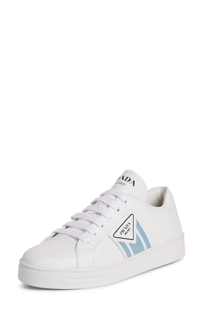 Prada Low Top Court Sneaker In White/ Blue