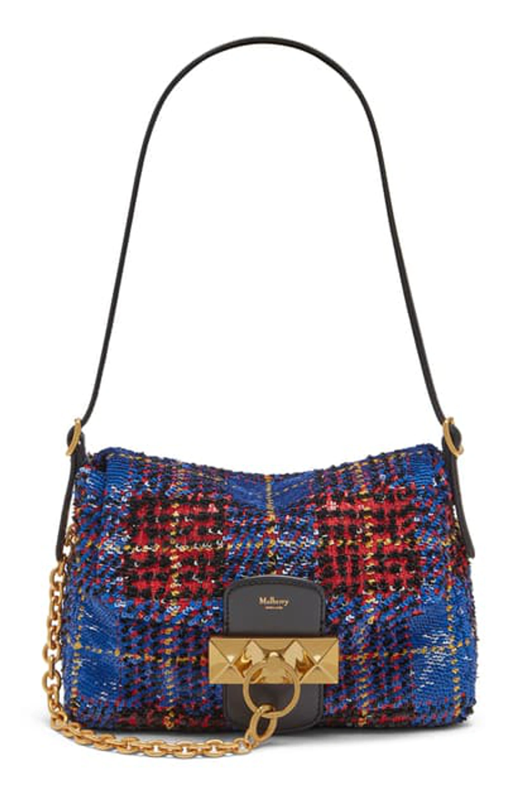 Mulberry Mini Keeley Sequin Plaid Shoulder Bag In Porcelain Blue
