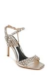 Badgley Mischka Galia Metallic Crystal Stiletto Sandals In White Satin