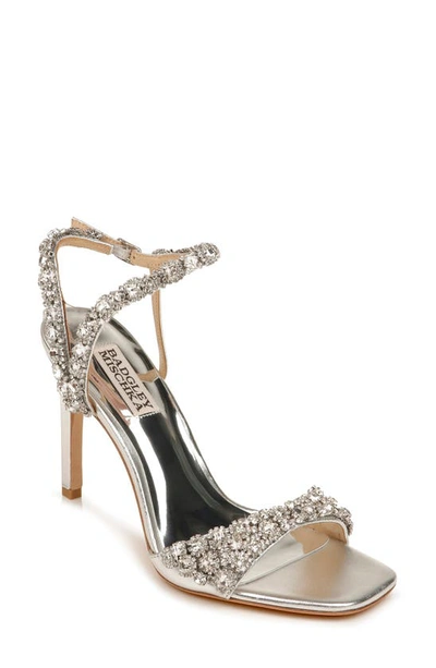 Badgley Mischka Galia Metallic Crystal Stiletto Sandals In Champagne