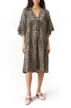 GANNI LEOPARD PRINT COTTON & SILK DRESS,F5284