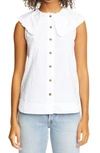 Ganni Peter Pan Collar Sleeveless Blouse In White
