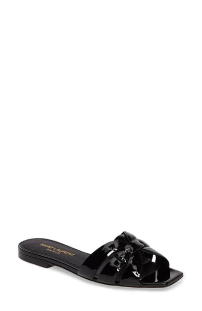 Saint Laurent Tribute Slide Sandal In Black Patent