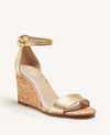 ANN TAYLOR BRETT METALLIC LEATHER WEDGE SANDALS,537369