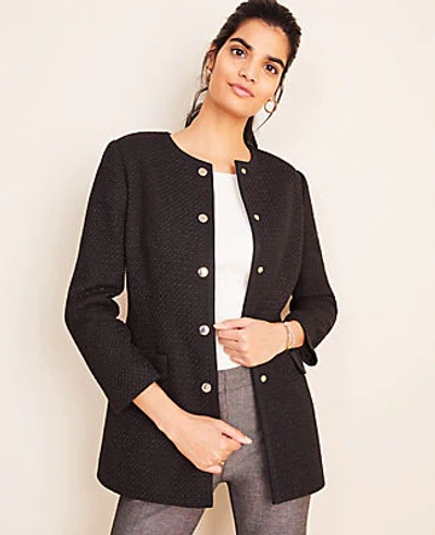 Ann Taylor Petite Long Tweed Button Jacket In Black