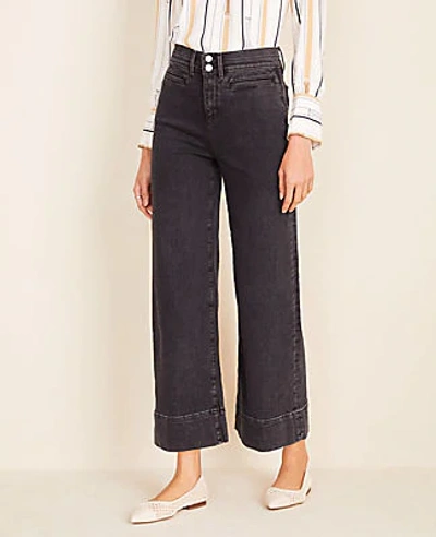 Ann Taylor Petite Wide Leg Crop Jeans In Washed Black In Washed Black Wash