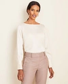 Ann Taylor Hammered Satin Boatneck Blouse In Sand Shell