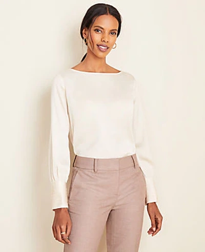 Ann Taylor Hammered Satin Boatneck Blouse In Sand Shell