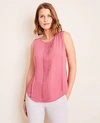 Ann Taylor Cutout Pleated Shell Top In Crimson Bloom