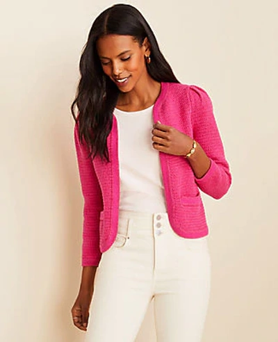Ann Taylor Puff Sleeve Open Sweater Jacket In Hot Pink Poppy