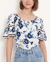 ANN TAYLOR PETITE FLORAL MIXED MEDIA FLARE SLEEVE TEE,538042