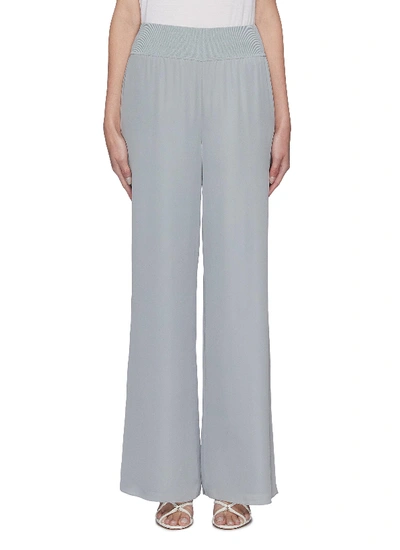 Theory Ribbed Waistband Wide Leg Silk Pants In Blue