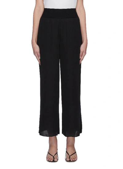 Theory Ribbed Waistband Wide Leg Silk Pants In Black