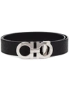 Ferragamo Gancini Reversible Embossed Belt In Black