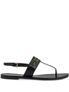 Gucci Siryo Embellished Webbing-trimmed Leather Sandals In Black Leather