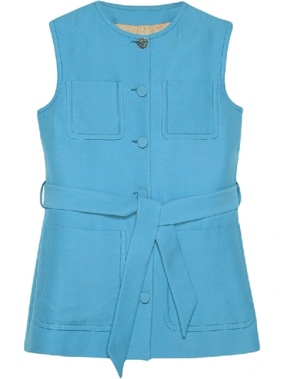 Gucci Wool Silk Waistcoat With Self-belt In Blue