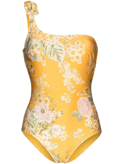Zimmermann Women's Amelie One-shoulder Bow One-piece Swimsuit In Yellow