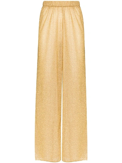 Oseree Lumière Metallic Wide Leg Trousers In Gold