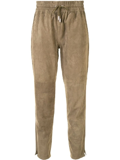 Arma Drawstring-waist Suede Tapered Trousers In Brown