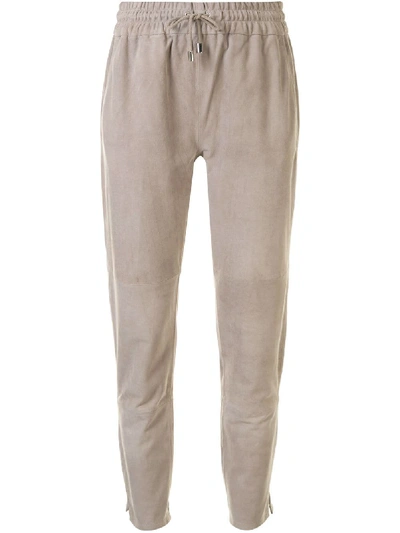 Arma Drawstring-waist Suede Tapered Trousers In Grey