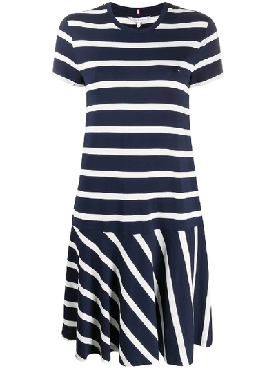 Tommy Hilfiger Striped Flared T-shirt Dress In Blue