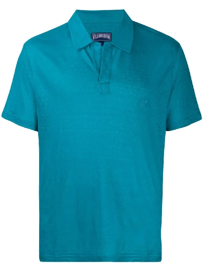 Vilebrequin Embroidered Logo No-button Polo Shirt In Blue