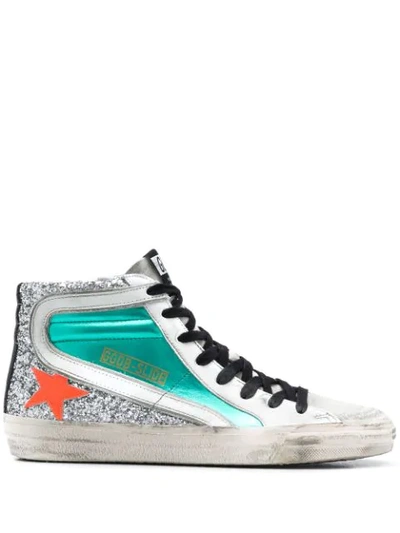 Golden Goose Slide Laminated In Aquamarine Laminated Leather In Multicolor